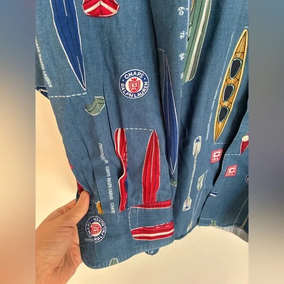 Vintage Chaps Ralph Lauren Shirt Men Rowing Kayak Button Up Long Sleeve - Picture 5 of 6